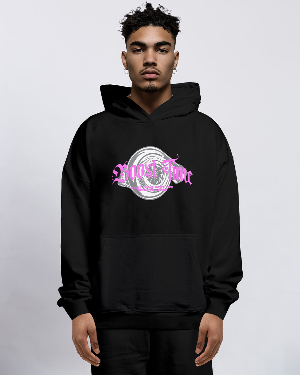 Boost Time Turbocharger Oversized Hoodie Frontprint